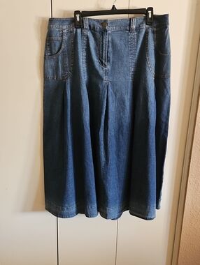 Soft Surroundings Dark Blue Denim A-Line Midi Skirt